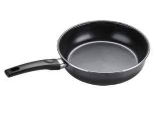 A sleek black frying pan ready for cooking.