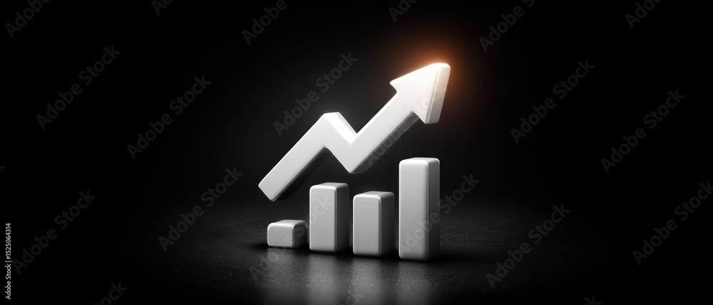 Poster an upward trending arrow rests upon a bar graph indicating growth ahead.