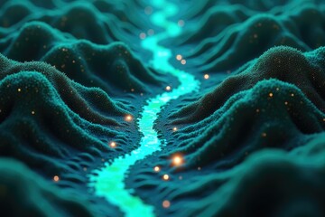 Glowing River Abstract 3D Render of a Luminous Valley