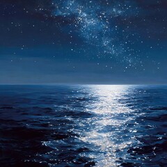 Glimmering Blue Water Under a Starry Night Sky
