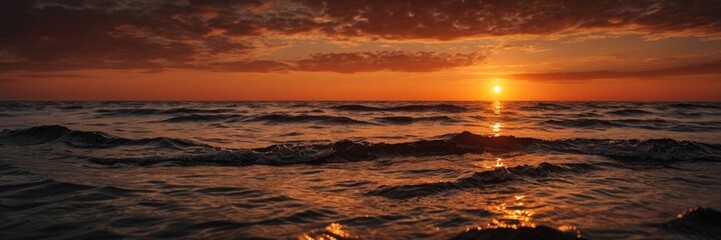 Sunset Seascape Ocean Horizon Dramatic Sky Golden Hour