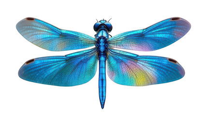 Dragonfly: A stunning macro shot capturing a iridescent dragonfly with vibrant, translucent wings against a plain background, the epitome of nature's intricate design and beauty.