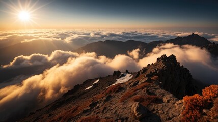 Sunset Mountaintop Panorama Cloudscape Majesty