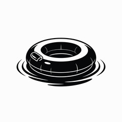 Black and White Illustration of Inflatable Swim Ring in Water