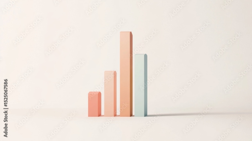 Poster Minimal D bar graph in pastel colors, with shadows cast across a white background, creating a soft and elegant visual