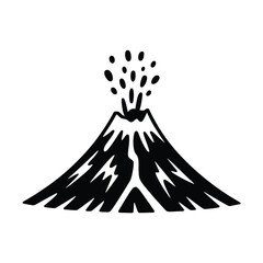 Simple Black and White Erupting Volcano Illustration