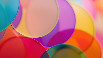 Close Up of Overlapping Translucent Circles in Blue Yellow Red and Purple with Abstract Colorful and Vibrant Background