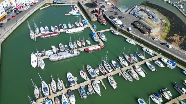 Aerial View of British Tourist Attraction at Ramsgate Sea View Beach and Ocean at West Cliffs, England UK
