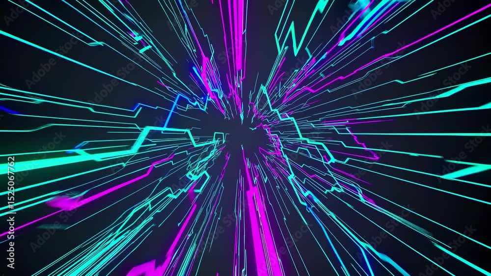 Leinwandbilder Vibrant digital abstract shapes and lines moving rapidly through dark background in captivating display of color patterns