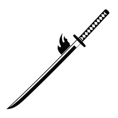 Flaming Katana Sword Japanese Weapon Illustration