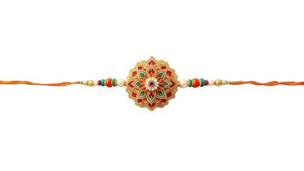 Intricate Rakhi: Capturing the essence of a Rakhi, this close-up shot showcases an ornate, bejeweled Rakhi, a symbol of sibling love and protection, against a clean backdrop.