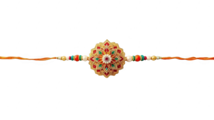 Intricate Rakhi: Capturing the essence of a Rakhi, this close-up shot showcases an ornate, bejeweled Rakhi, a symbol of sibling love and protection, against a clean backdrop.