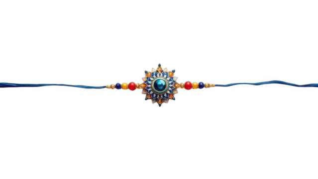 Embroidered Rakhi: A close-up shot of an intricately designed Rakhi bracelet, symbolizing the bond of love, affection, and protection.