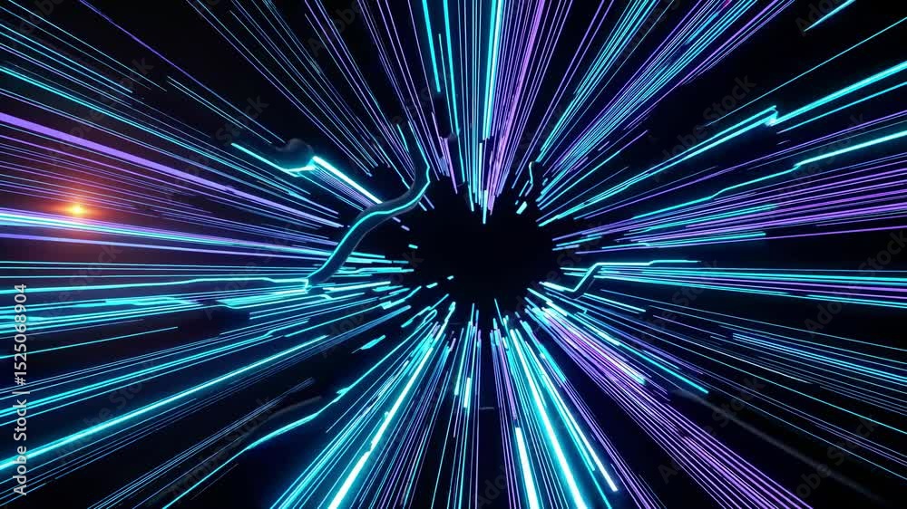 Poster Colorful digital light beams create an immersive experience in a futuristic setting