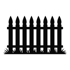 Simple Black Silhouette of a Wooden Fence with Grass