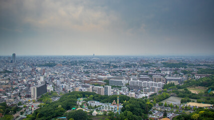 Nagoya cityscape and skyscraper with beautiful sky in Day time.Nagoya cityscape seen from Higashiyama Tower on a clear day.