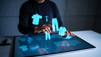 Businessman using a digital tablet with social network icons, showcasing virtual communication and cloud data on a mobile screen