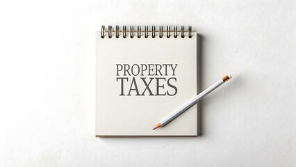 Property Taxes Text on Spiral Notebook with Pencil on White Background Representing Real Estate Finance Concept
