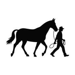 Silhouette of Horse and Handler Walking