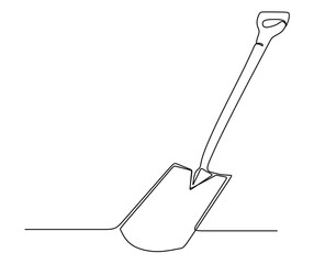 continuous one line art of a cement and sand shovel. vector illustration with transparent background