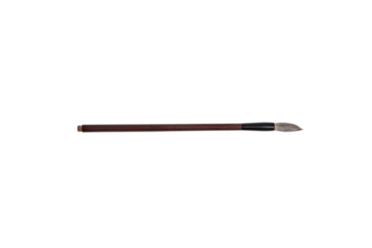 A traditional calligraphy brush with a long, dark wooden handle a pointed, soft bristle tip with transparent background. Perfect for creating elegant brushstrokes in art, lettering, or calligraphy