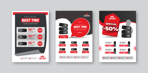 Tire shop flyer template | Tire parts product sale promotion flyer bundle | Auto repair poster, leaflet and discount flyer