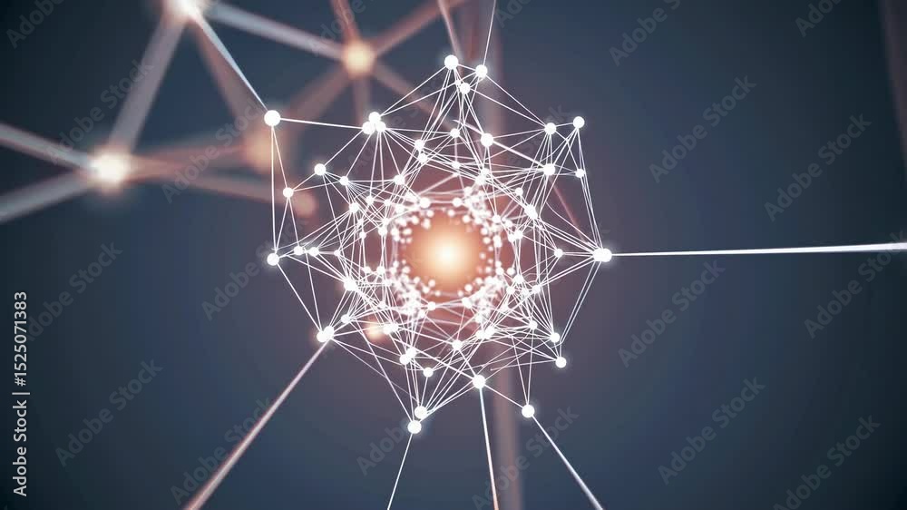 Leinwandbilder Connecting networks and nodes in a vibrant digital landscape showcasing intricate patterns and light effects