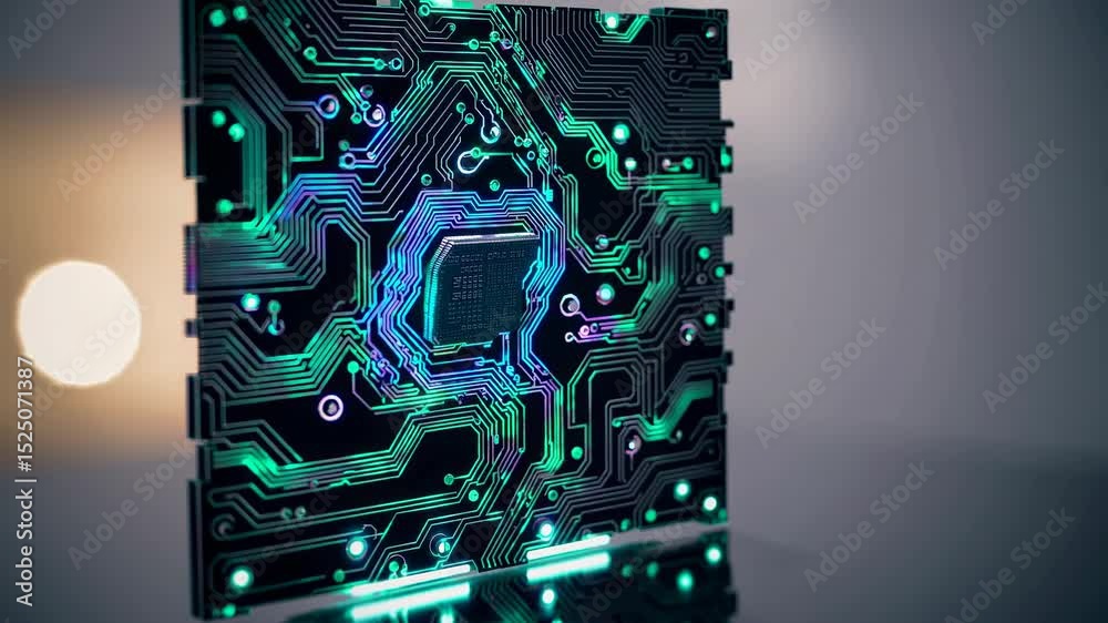 Poster Exploration of neon circuit board design showcasing modern technology and intricate patterns