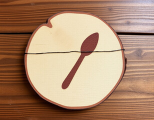 Round wooden wall decor with minimalist cutlery design, ideal for kitchen decoration or rustic interior.