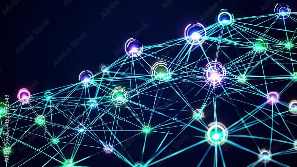 Fototapete Dynamic visualization of interconnected nodes illustrating a network structure and data flow
