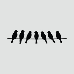 Obraz premium Silhouette birds sitting on a wire Flat Design Vector Illustration