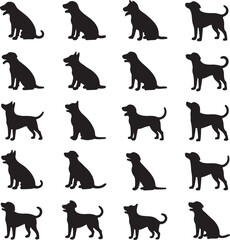 Aesthetic Dog Silhouette Vector Set. Elegant Black Canine Poses for Design and Crafts