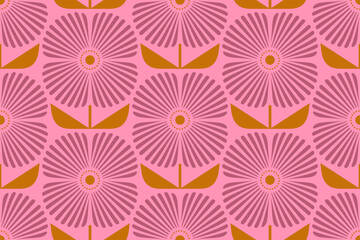 Vector Retro seamless abstract geometric floral pattern. Vintage geometric pattern of abstract flowers in 60s style.