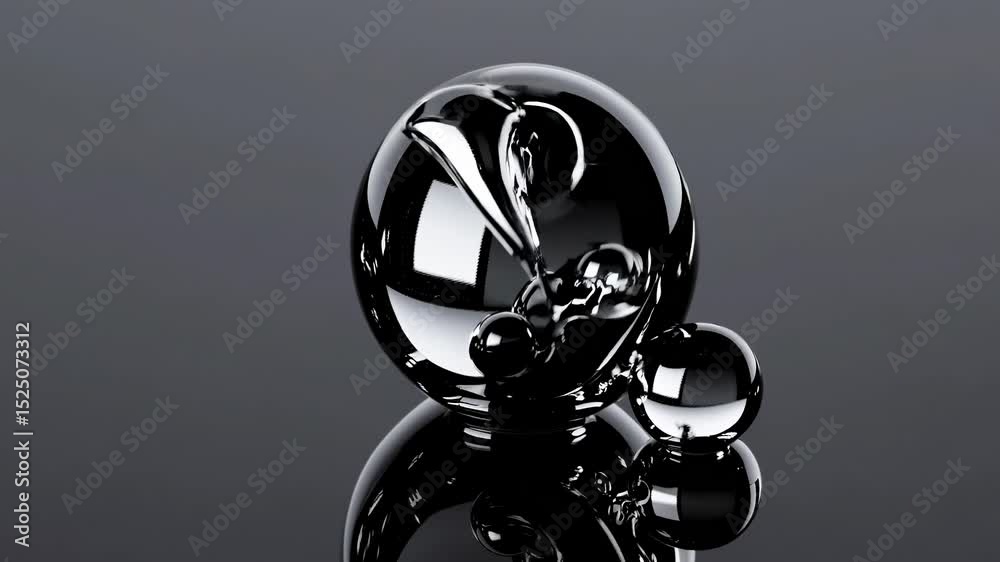 Aufkleber Captivating black spherical object with mesmerizing reflections and smooth surface captured in a minimal setting