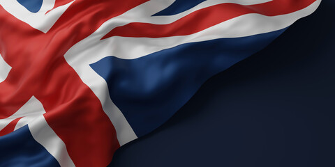 United kingdom or england flag on dark blue background with copy space 3D render