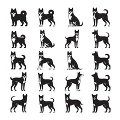 Fototapeta premium Aesthetic Dog Silhouette Vector Set. Elegant Black Canine Poses for Design and Crafts