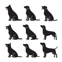 Aesthetic Dog Silhouette Vector Set. Elegant Black Canine Poses for Design and Crafts