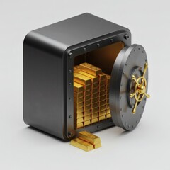 Secure Gold Bullion Storage A 3D Rendering of a Safe Filled with Gold Bars