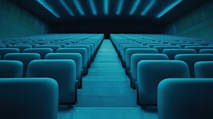 Fototapeta premium Modern Auditorium Interior with Empty Seats and Blue Lighting