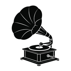 Vintage Gramophone Illustration Black Silhouette