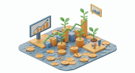 Financial Growth and Investment 3D Isometric Illustration of Growing Business Profits