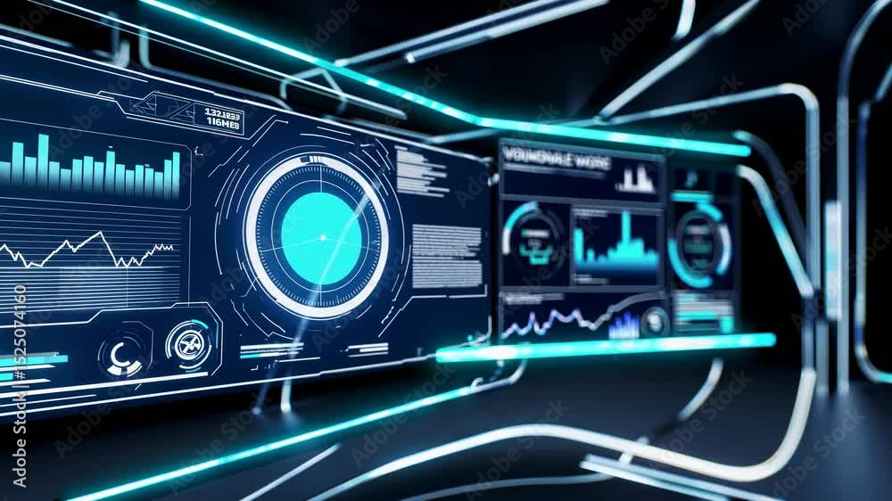 Poster Modern data visualization and analytics in a high-tech environment showcasing dynamic charts and graphs