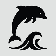 Silhouette dolphin jumping over waves flat design Vector Illustration