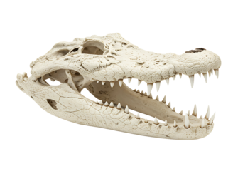 White dragon skull replica isolated on transparent background