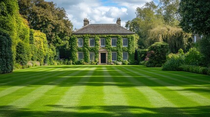 Obraz premium Charming Traditional House Surrounded by Lush Green Gardens