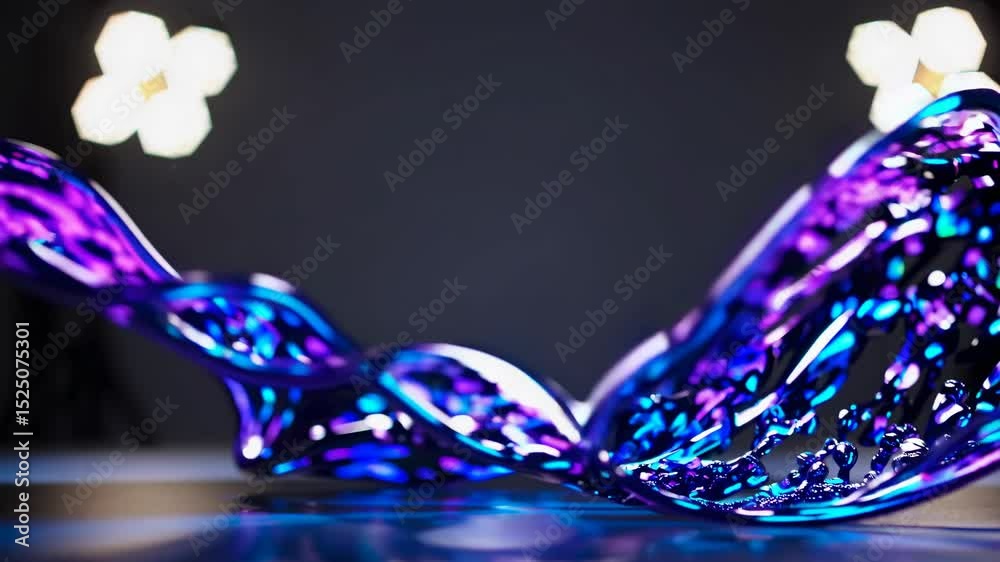 Poster dynamic display of swirling blue and purple liquid wave in artistic showcase