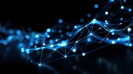 Abstract Glowing Blue Network Connections On Dark Background