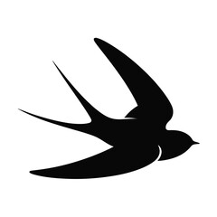 Elegant Swallow Silhouette Flying Against White Background in Simple Vector Illustration