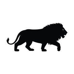 Powerful Lion Silhouette Walking Proudly Isolated on White Background for Graphic Design