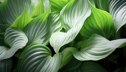 Dense cluster of large green ribbed leaves in overlapping pattern.